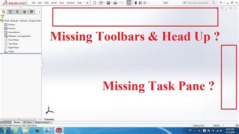 solidworks top toolbar missing